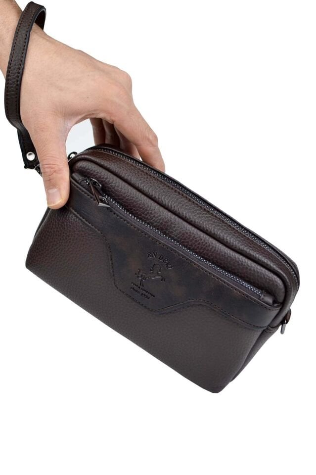 Kahverengi Erkek Çapraz Çanta - Bileklikli El ve Portföy Omuz Çantası