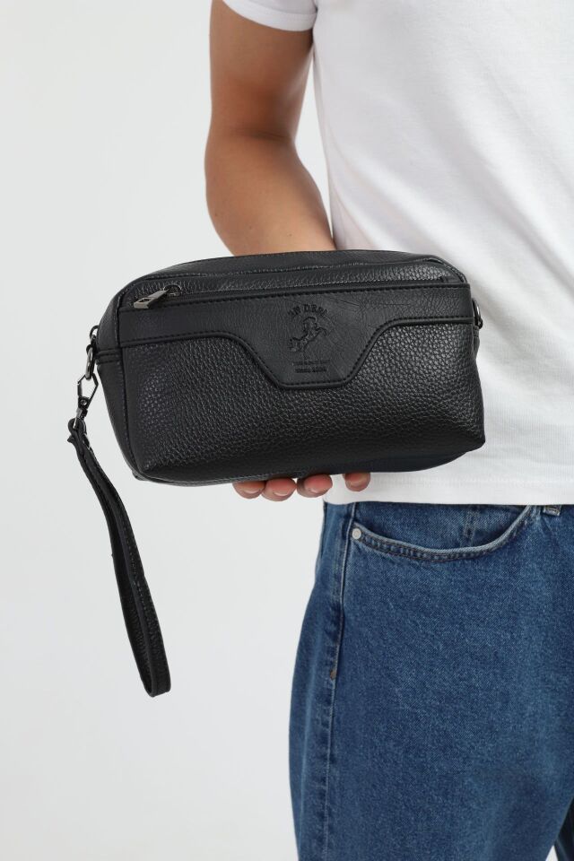 Siyah Erkek Çapraz Çanta - Bileklikli El ve Portföy Omuz Çantası