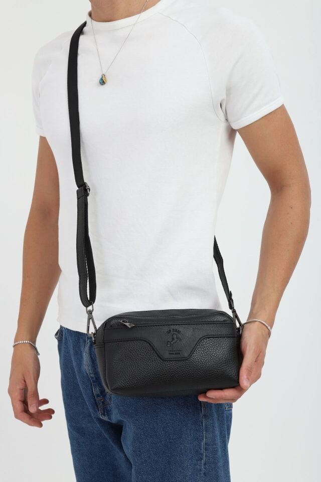 Siyah Erkek Çapraz Çanta - Bileklikli El ve Portföy Omuz Çantası