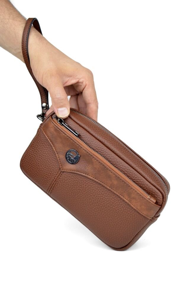 Erkek Taba El Çantası - Kartlıklı Bileklikli Clutch Portföy Çanta