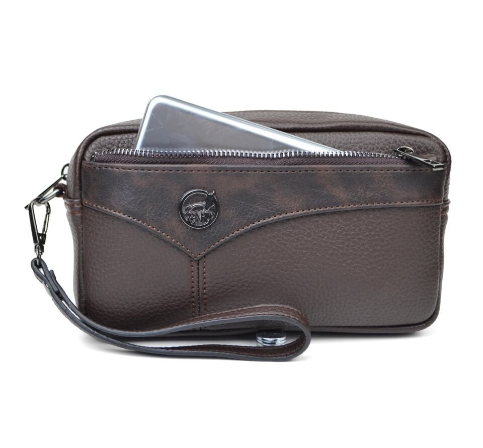 Erkek Kahverengi El ve Bileklik Kemerli Portföy El Çantası