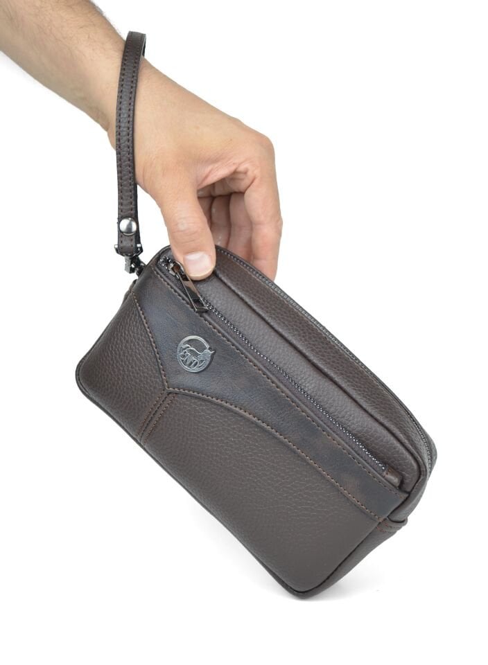 Erkek Kahverengi El ve Bileklik Kemerli Portföy El Çantası