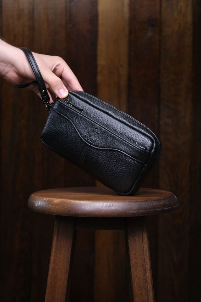 Siyah Lüks Erkek El Çantası - Siyah Bileklikli Clutch ve Portföy Çanta