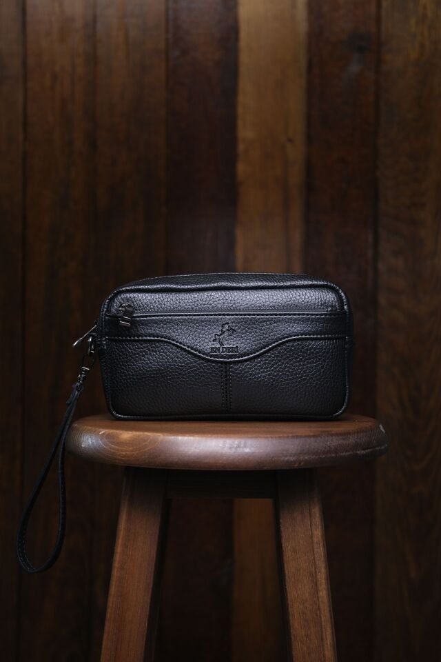 Siyah Lüks Erkek El Çantası - Siyah Bileklikli Clutch ve Portföy Çanta