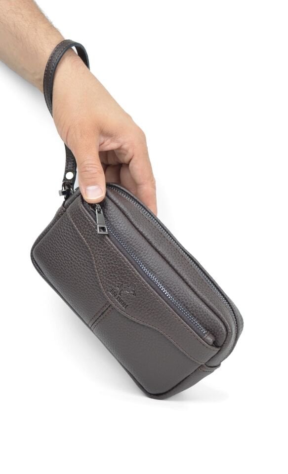 Kahverengi Lüks Erkek El Çantası - Siyah Bileklikli Clutch ve Portföy Çanta