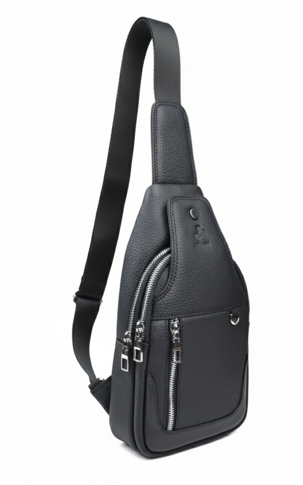Siyah Hakiki Deri Omuz Çantası - Çok Bölmeli Erkek Çapraz Çanta