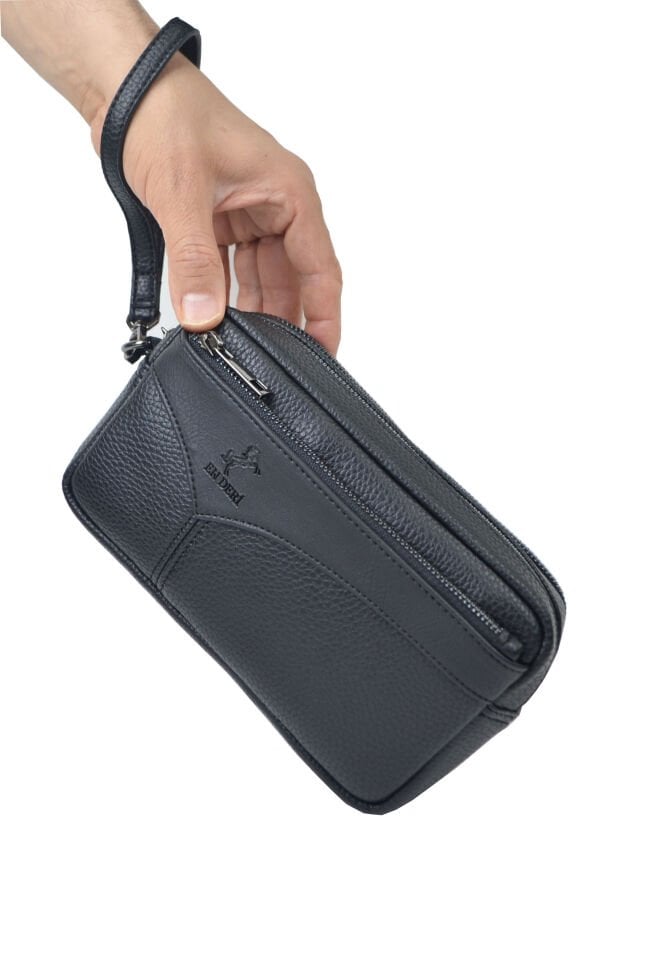 Erkek Siyah El Çantası - Büyük Bileklikli Clutch Portföy Çanta