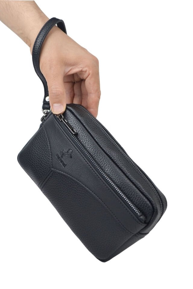 Erkek Siyah El Çantası - Kartlıklı Clutch Portföy Çanta