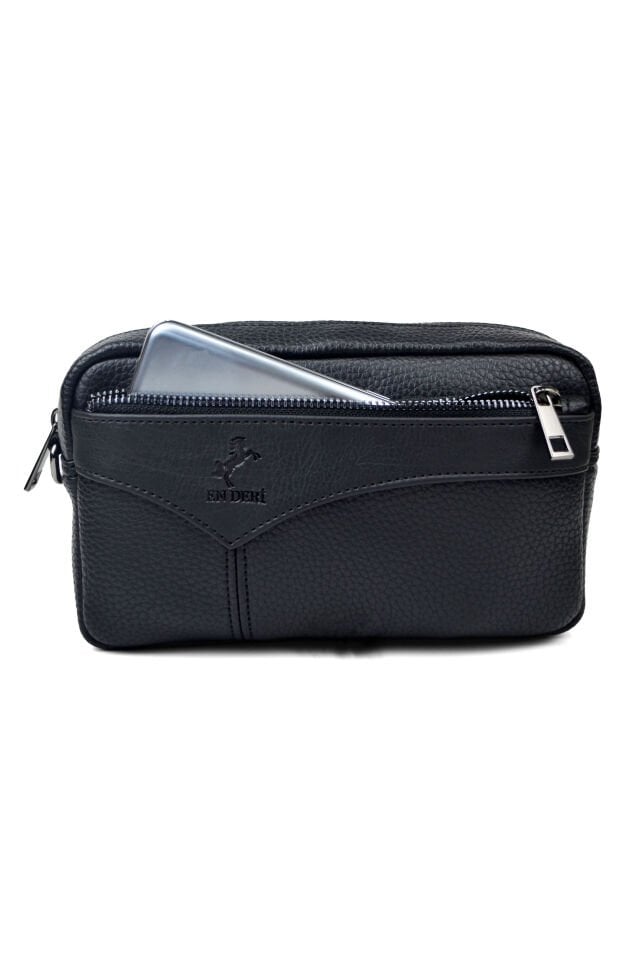 Erkek Siyah El Çantası - Kartlıklı Clutch Portföy Çanta