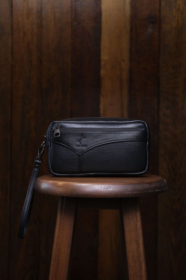 Erkek Siyah El Çantası - Kartlıklı Clutch Portföy Çanta
