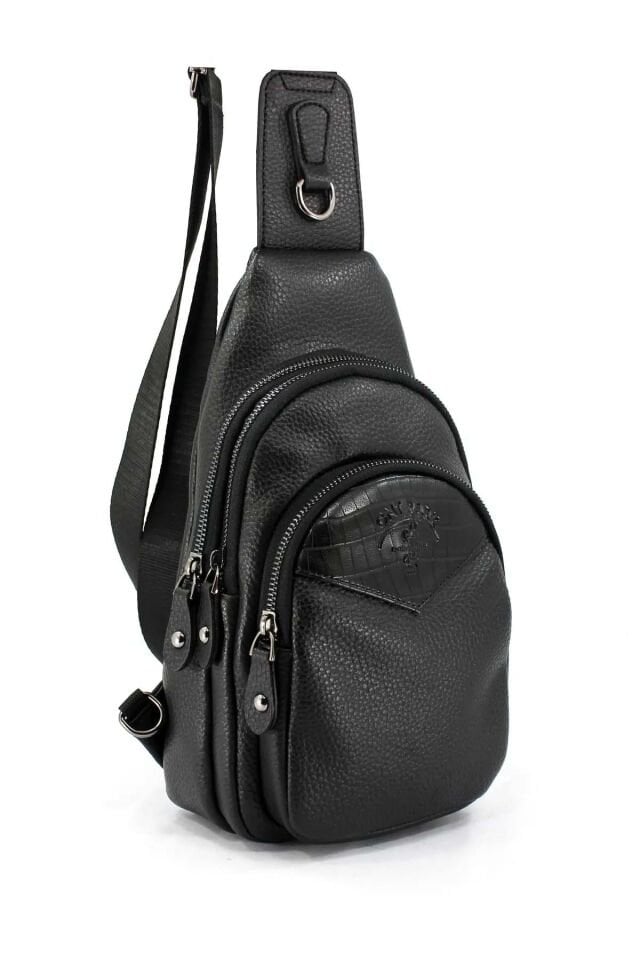 Erkek Siyah Çapraz Askılı Kulaklık Çıkışlı Çapraz Omuz Çantası