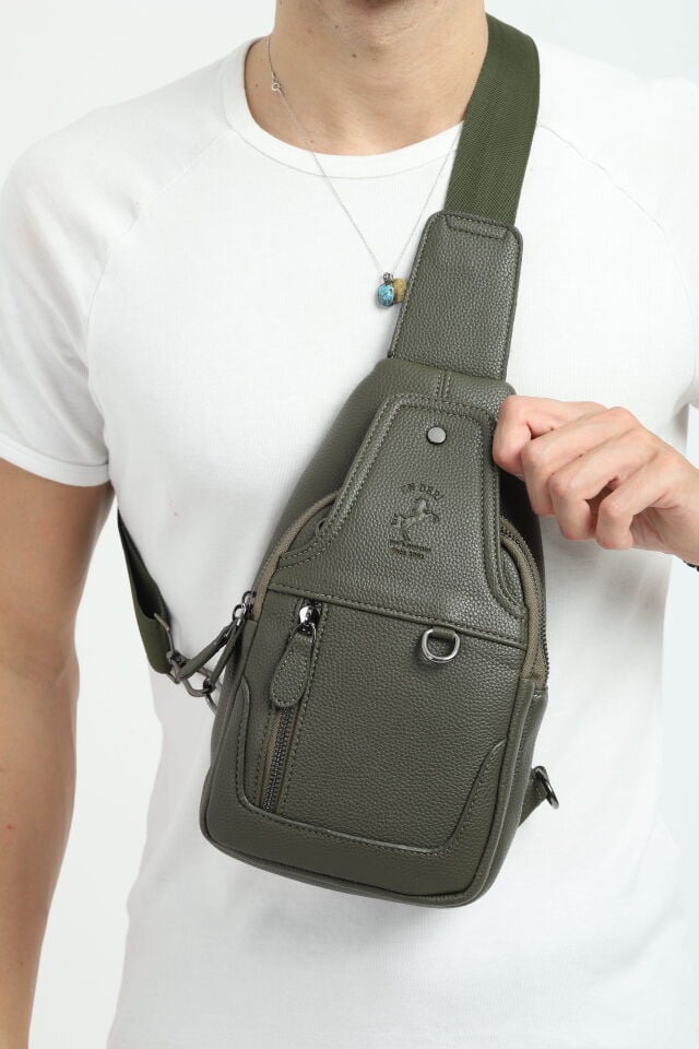 Haki Çapraz Çanta - Mıknatıslı Bölmeli Askılı Erkek Omuz Çantası