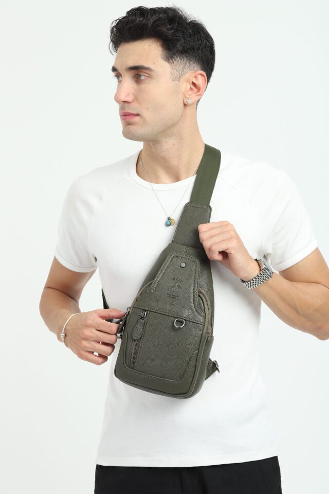 Haki Çapraz Çanta - Mıknatıslı Bölmeli Askılı Erkek Omuz Çantası