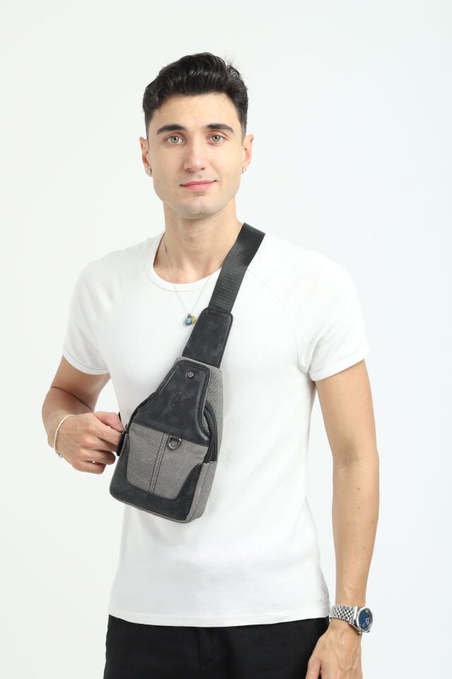 Antrasit Kanvas Erkek Omuz Çantası - Günlük Çapraz Askılı Postacı Çantası 020