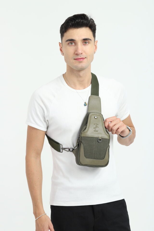 Haki Kanvas Erkek Omuz Çantası - Günlük Çapraz Askılı Postacı Çantası 020