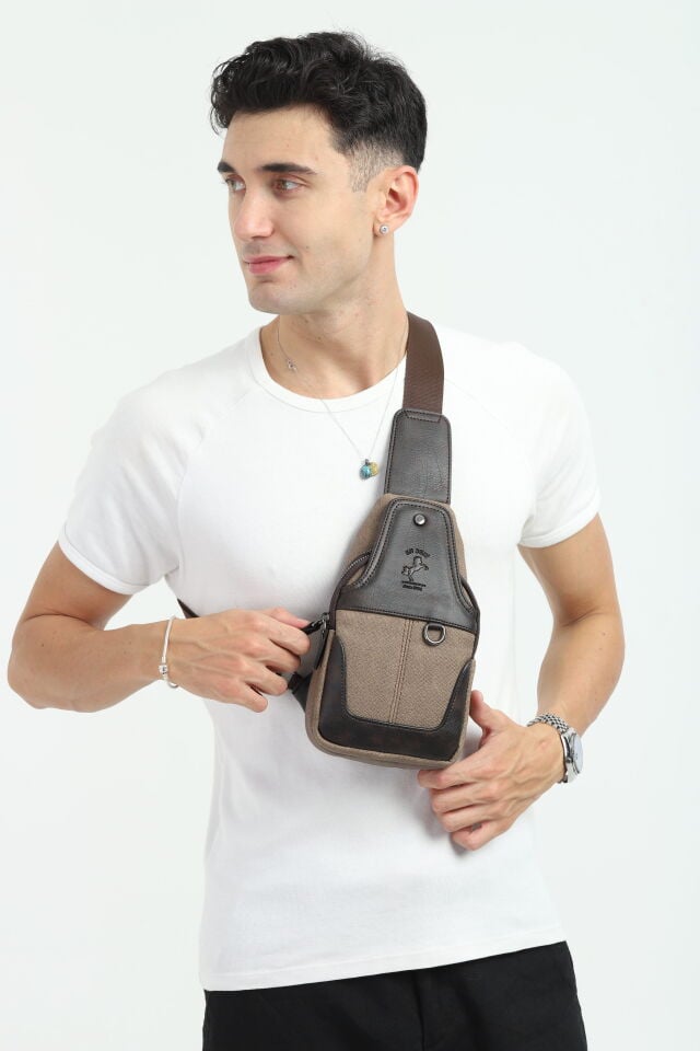 Kahve Kanvas Erkek Omuz Çantası - Günlük Çapraz Askılı Spor Omuz Çantası 020