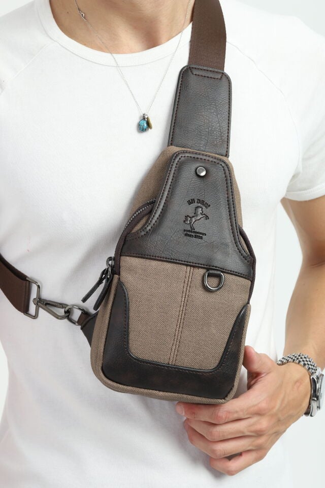 Kahve Kanvas Erkek Omuz Çantası - Günlük Çapraz Askılı Spor Omuz Çantası 020