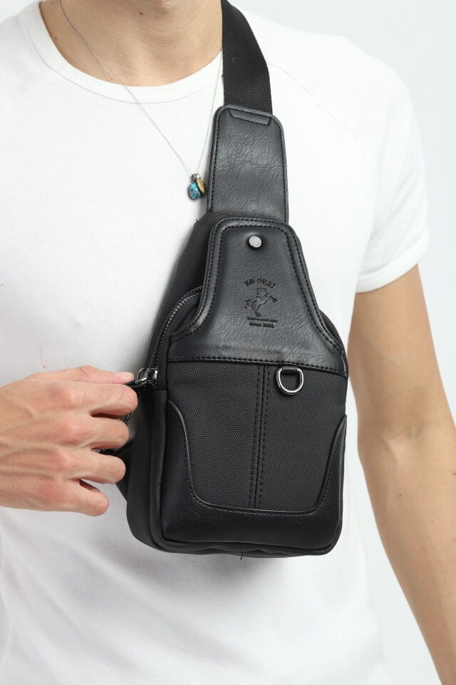 Siyah Kanvas Erkek Omuz Çantası - Günlük Çapraz Askılı Postacı Çantası 020