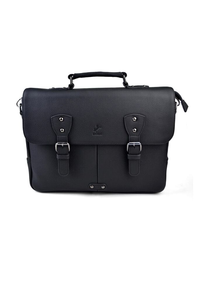 Siyah Hakiki Deri 14 Inc Çok Bölmeli Evrak Ve Laptop Çantası 4025
