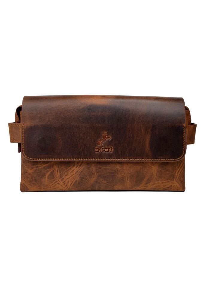 Hakiki Deri Taba Bileklik Kemerli Çok Bölmeli El Çantası Portföy Çanta