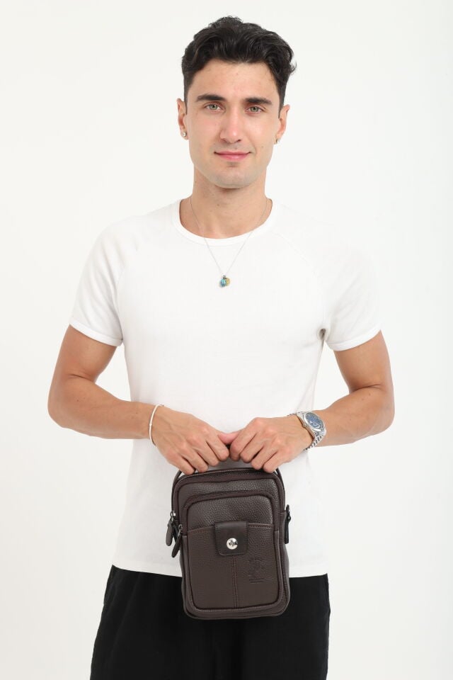 Erkek Kahve El ve Omuz Çantası – Ayarlanabilir Askılı, Çok Gözlü Çapraz Postacı Çanta