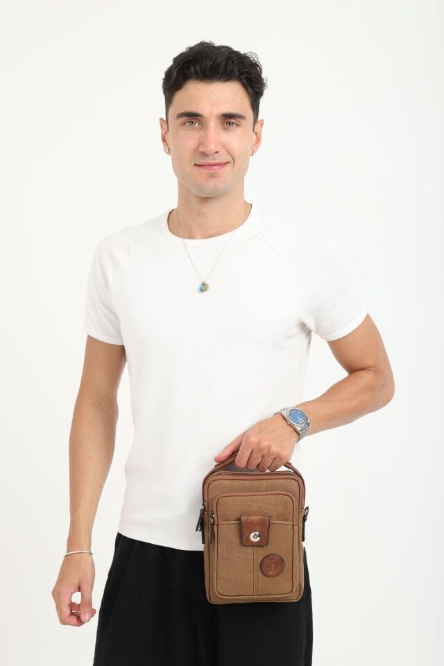 Taba Kanvas Erkek El ve Omuz Çantası – Ayarlanabilir Çapraz Askılı, Çok Bölmeli Postacı Çanta