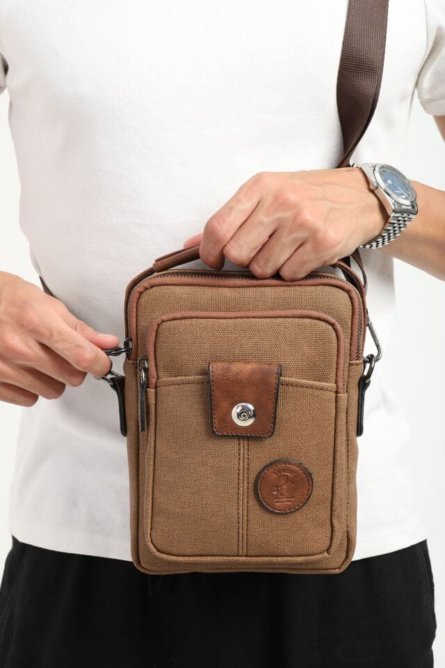 Taba Kanvas Erkek El ve Omuz Çantası – Ayarlanabilir Çapraz Askılı, Çok Bölmeli Postacı Çanta