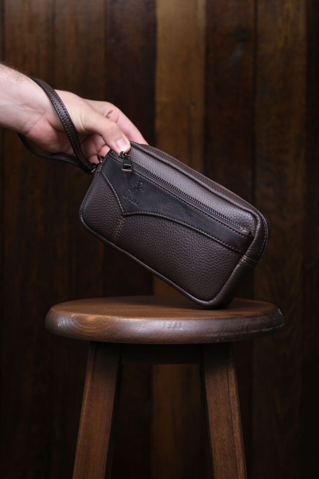 Erkek Kahverengi El Çantası - Kartlıklı Clutch Portföy Çanta