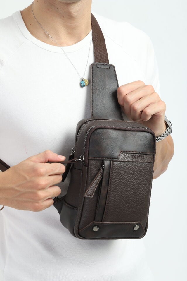 Kahverengi Omuz Çantası - Erkek Çok Bölmeli Organizer Çapraz Çanta