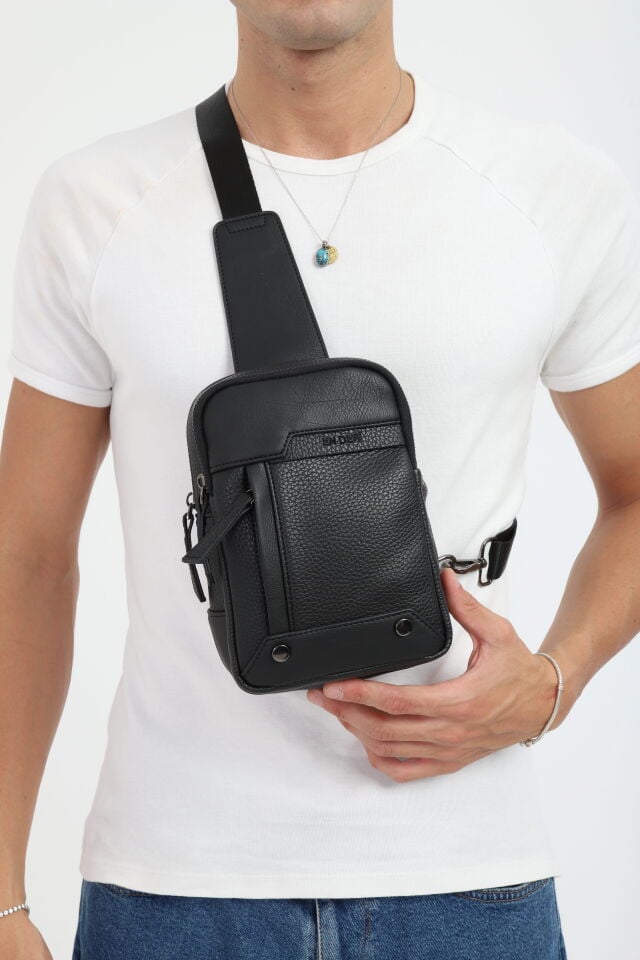 Siyah Omuz Çantası - Erkek Çok Bölmeli Organizer Çapraz Çanta