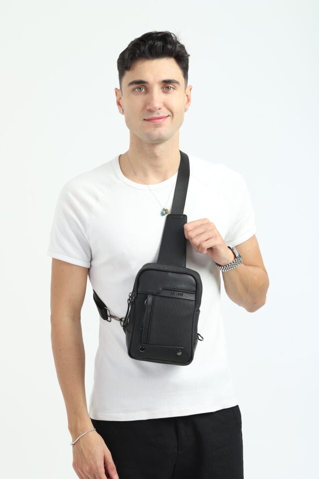 Siyah Kanvas Omuz Çantası - Erkek Çok Bölmeli Organizer Çapraz Çanta