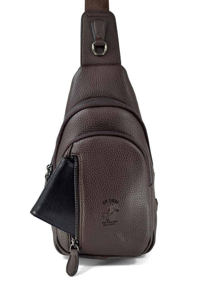 Kahverengi Omuz Çantası - Erkek Fonksiyonel Çok Gözlü Çapraz Çanta