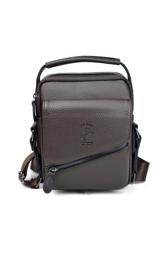 Kahverengi Çok Bölmeli Omuz Çantası - Erkek Ayarlanabilir Askılı Çapraz Çanta