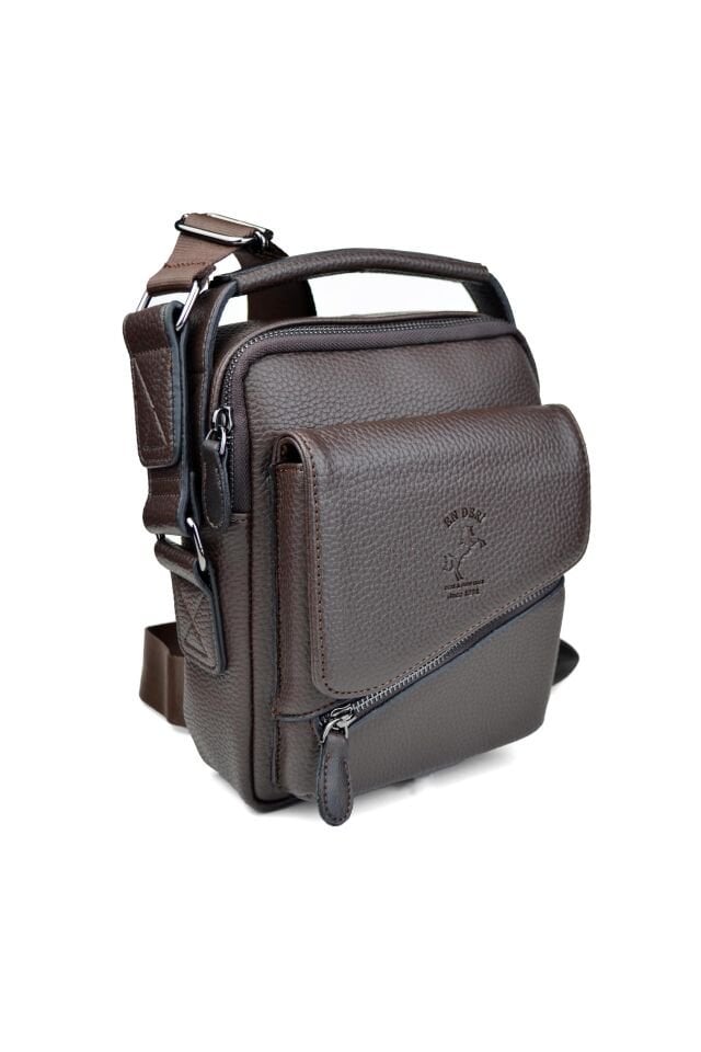 Kahverengi Çok Bölmeli Omuz Çantası - Erkek Ayarlanabilir Askılı Çapraz Çanta