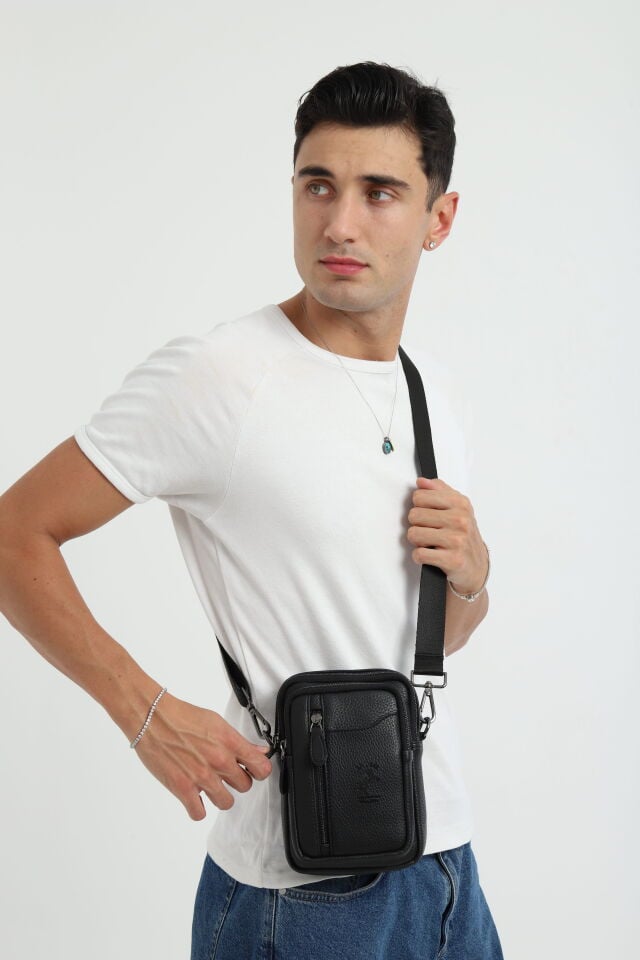 Siyah Çok Bölmeli Omuz Çantası - Fonksiyonel Askılı Erkek Çapraz Çanta