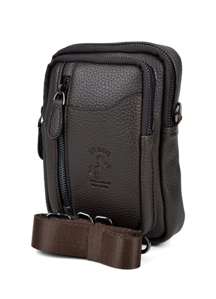 Kahverengi Çok Bölmeli Omuz Çantası - Fonksiyonel Askılı Erkek Çapraz Çanta