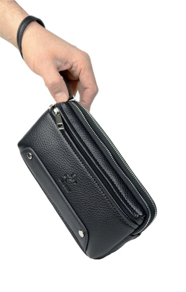 Erkek Siyah El Çantası - Kartlıklı Clutch Portföy Çanta