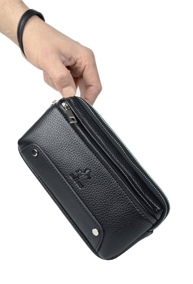 Erkek Siyah El Çantası - Kartlıklı Clutch Portföy Çanta